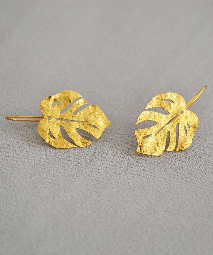 Vintage 14K Gold Leaf Shape  Gold Copper Stud Earrings