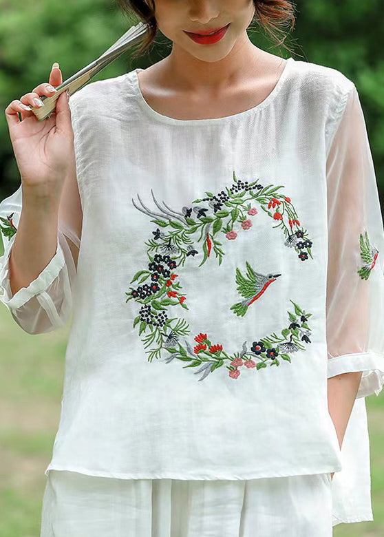 Vintage Pink Embroideried Tulle Patchwork T Shirt Half Sleeve