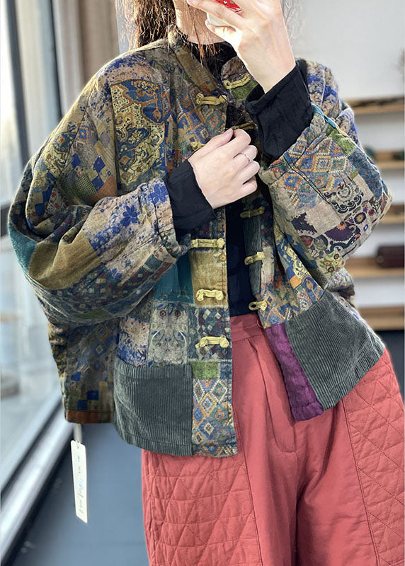 Vintage Red Printed Pocket Button Autumn Long Sleeve Coat