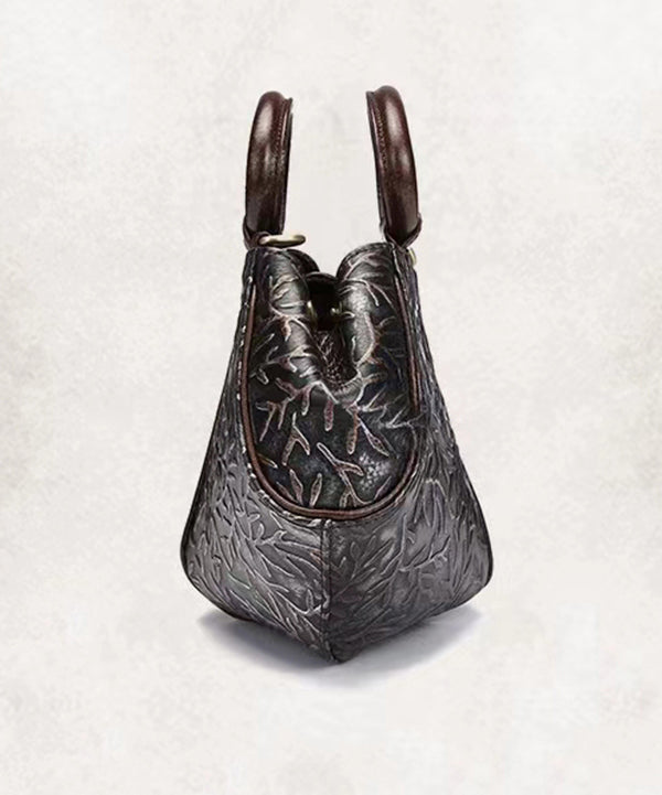 Vintage Silver Brown Cowhide Embossed Solid Durable Handbag