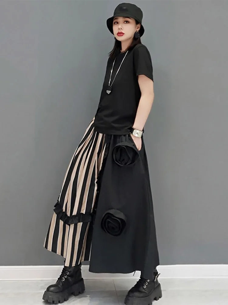 Fashion Loose Casual Ethnic Style Striprd Patchwork Skirts