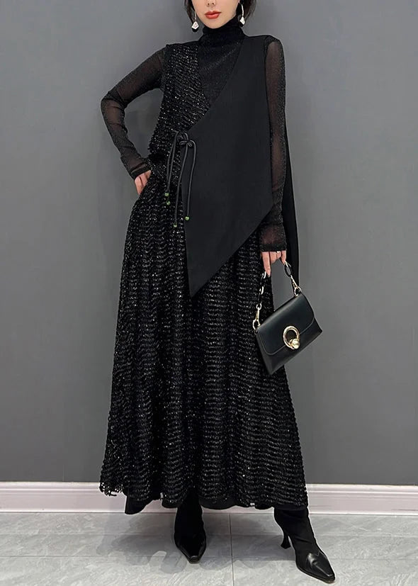 Black Fashion Sleeveless Vest And Skirts Two Piece Set