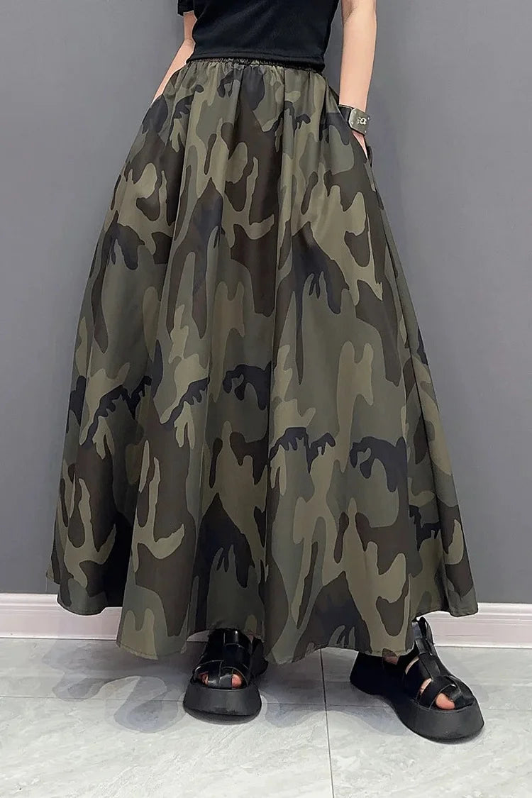 Cool Elastic Waist Camouflage A-line Skirt