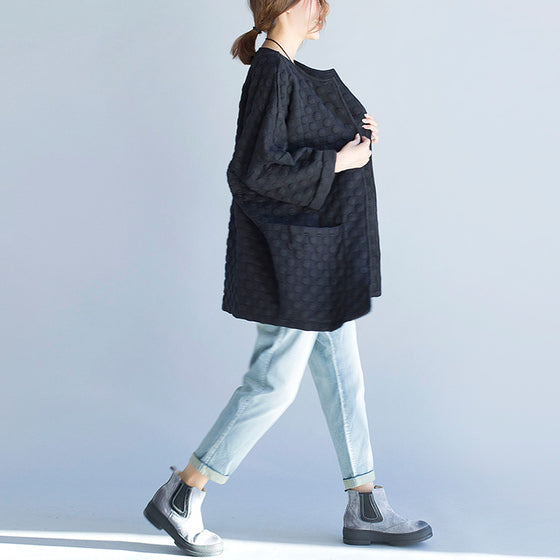 Casual Fashion Black Cardigan plus size Bracelet Sleeve Cardigan Cotton outwear