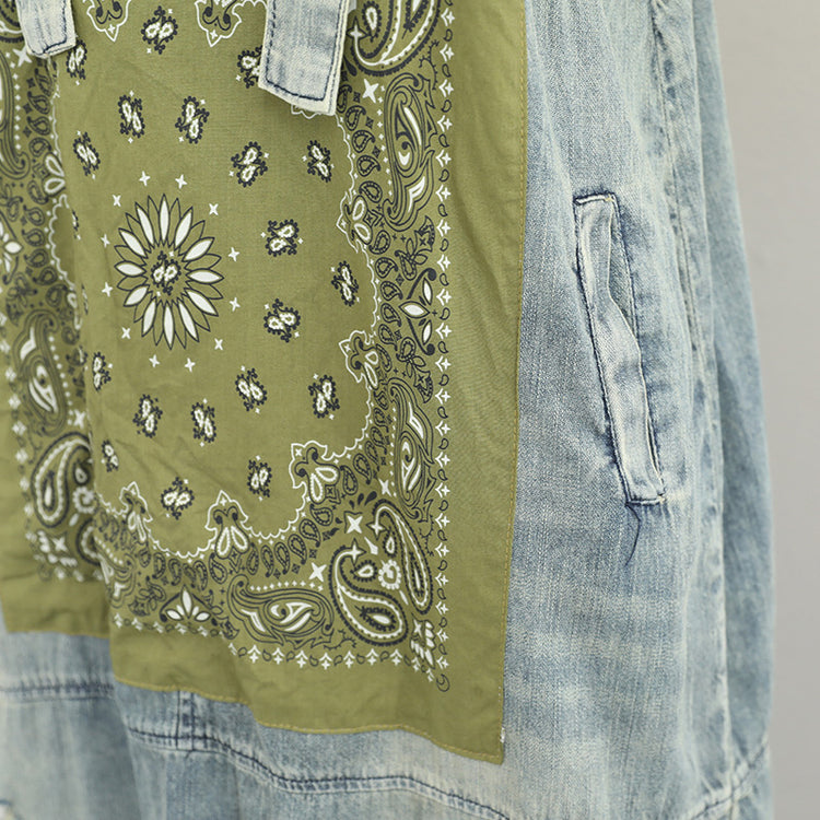 light blue natural cotton denim dress oversize sleeveless gown vintage patchwork prints dresses
