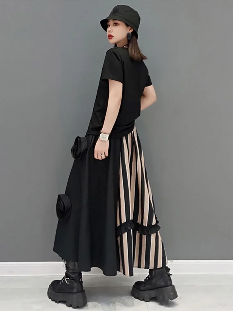 Fashion Loose Casual Ethnic Style Striprd Patchwork Skirts