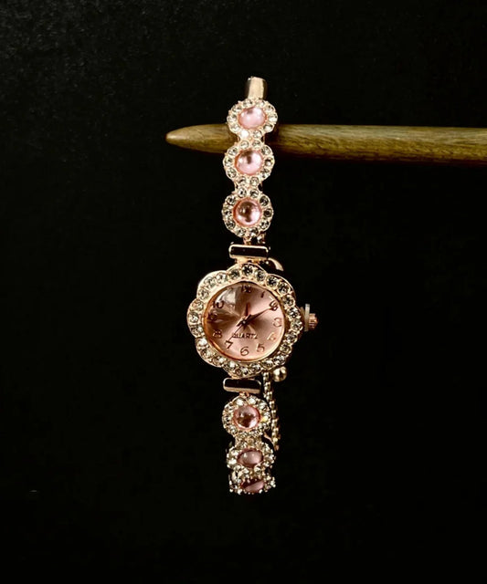 Fine Pink Alloy Inlaid Gem Stone Zircon Sapphire Crystal Watches