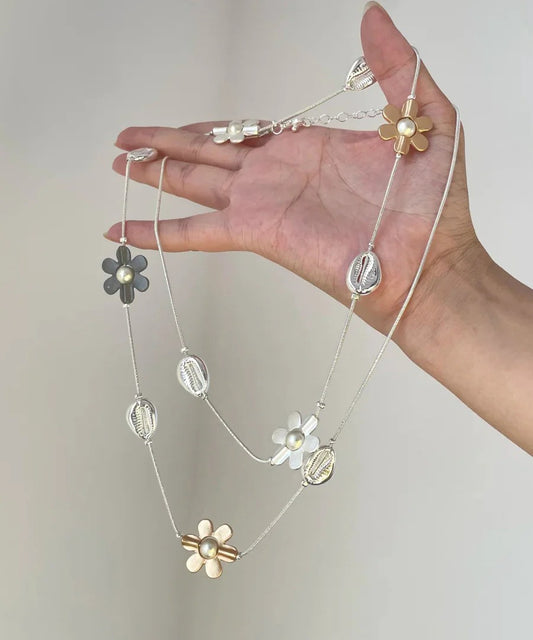 Fashion Rainbow Metal Alloy Zircon Floral Gratuated Bead Necklace