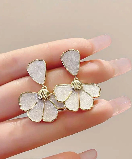 Modern Gold Copper Alloy Floral Shell Drop Earrings