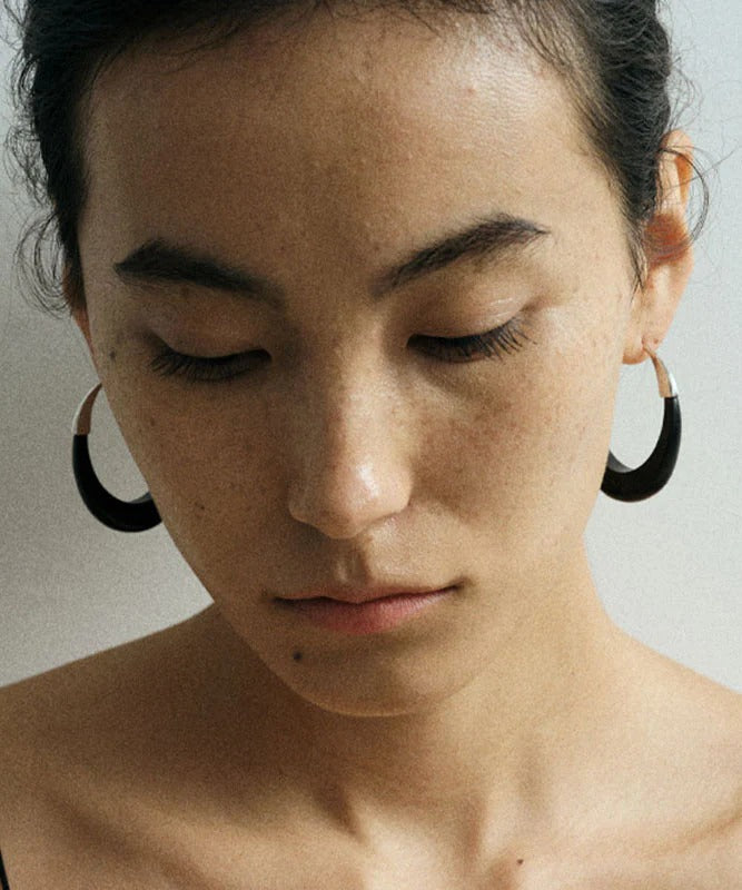 Simple Black Sterling Silver Sandalwood Hoop Earrings