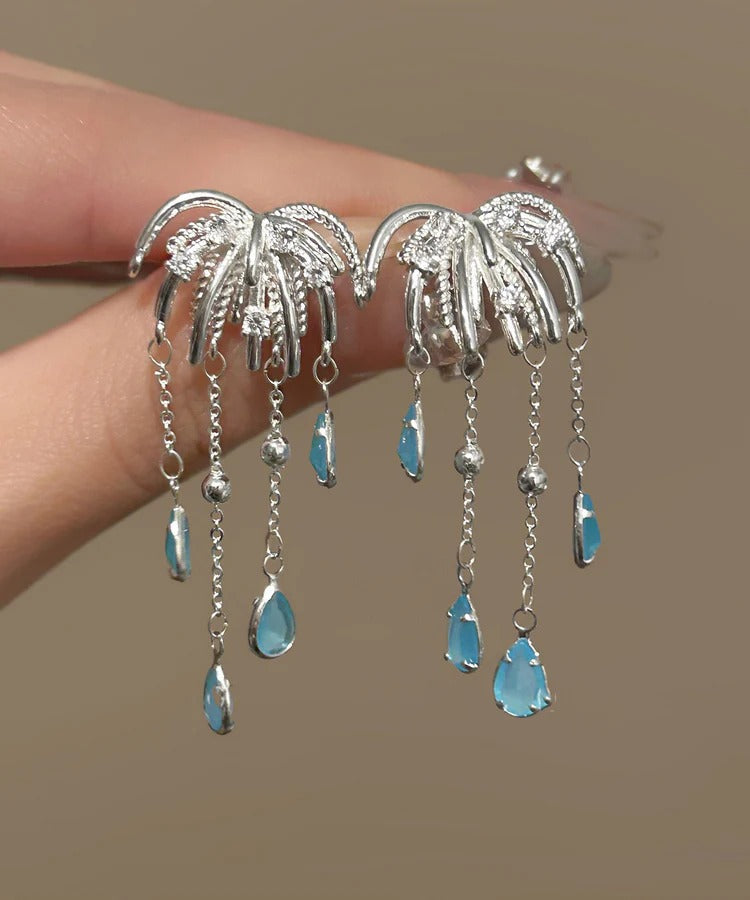 Vogue Blue Copper Alloy Water Drop Fireworks Drop Earrings