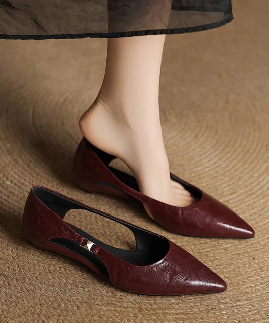 Fashion Splicing Flats Red Sheepskin Hollow Out Pointed Toe