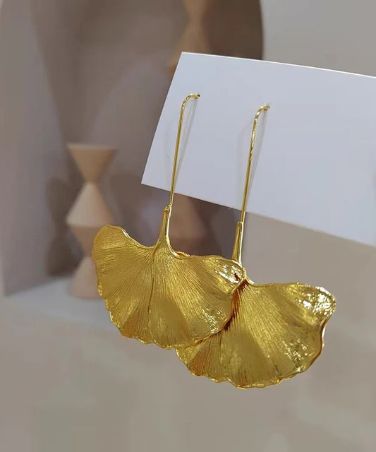 Beach Gold Copper Overgild Ginkgo Leaf Drop Earrings