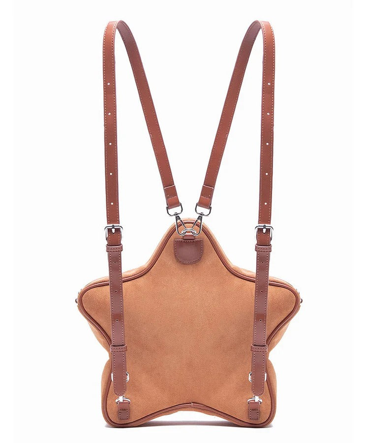 Original Design Light Camel Star Chain Linked Suede Backpack Bag