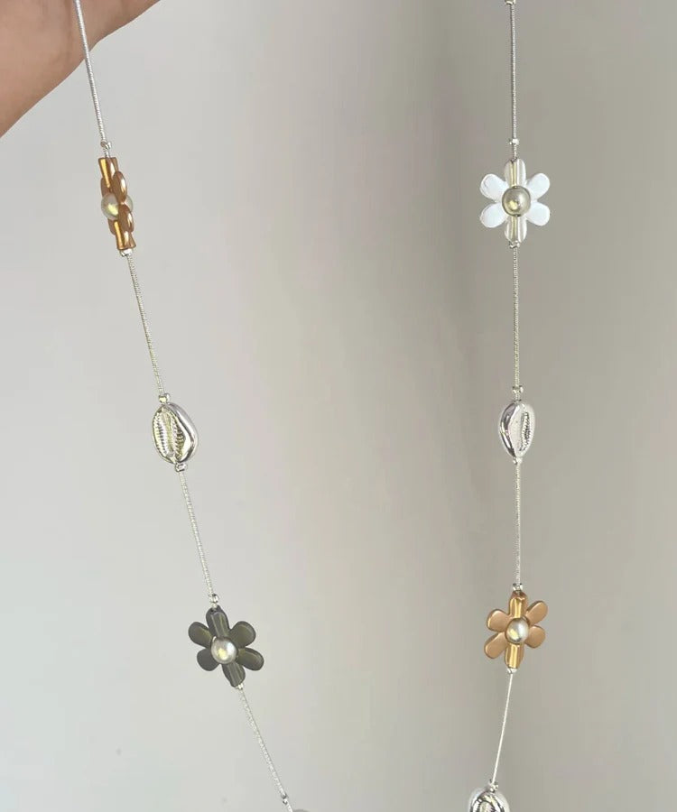 Fashion Rainbow Metal Alloy Zircon Floral Gratuated Bead Necklace