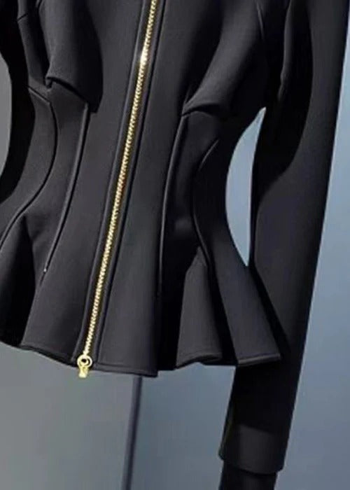 New Black Hooded Zippered Cotton Coats Fall