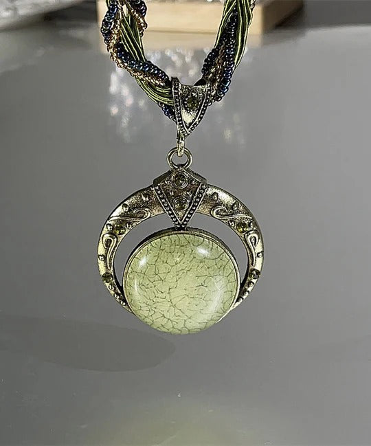 Vintage Green Acrylic Alloy Weave Beading Pendant Necklace