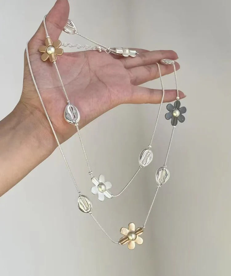 Fashion Rainbow Metal Alloy Zircon Floral Gratuated Bead Necklace