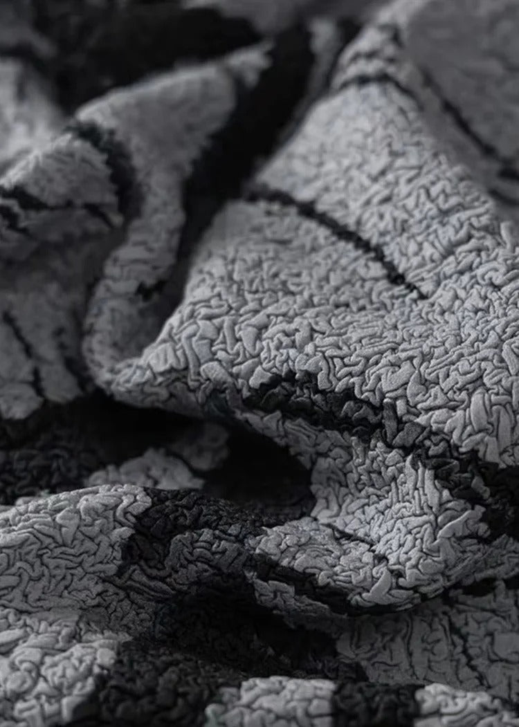 Loose Black Print Wrinkled Cotton T Shirt Summer