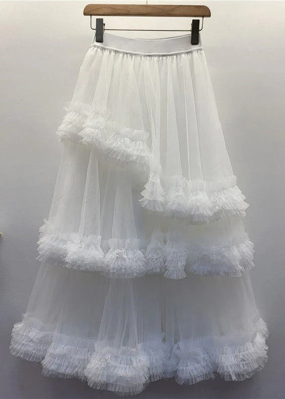 New Black Ruffled Elastic Waist Tulle Skirt Summer
