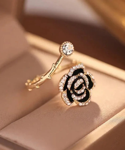 Fine Black Sterling Silver Overgild Zircon Rose Rings
