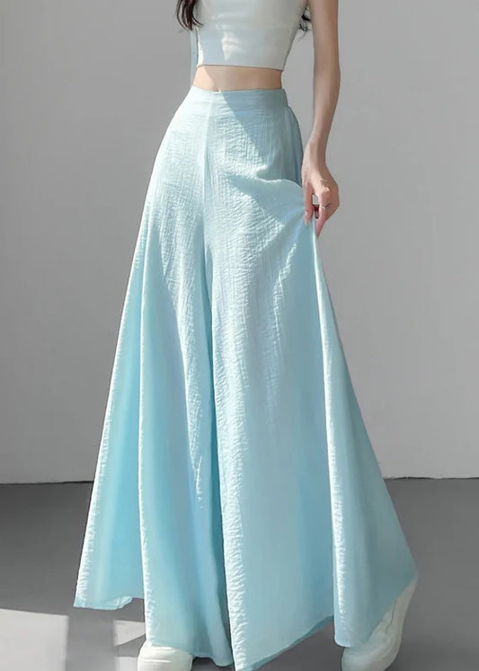 Original Blue High Waist Solid Cotton Wide Leg Pants Summer