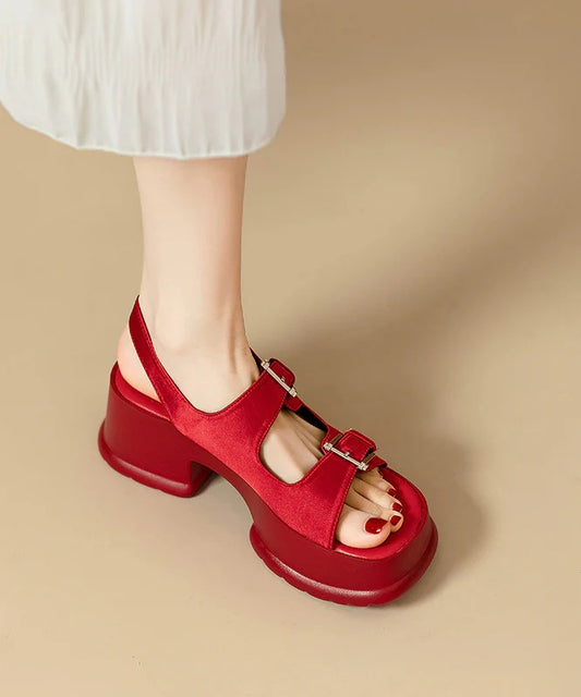 Red Platform Faux Leather Chic Buckle Strap Splicing Sandals