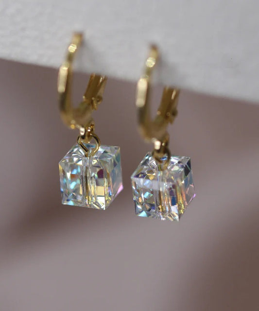 Stylish White Sterling Silver Overgild Crystal Drop Earrings