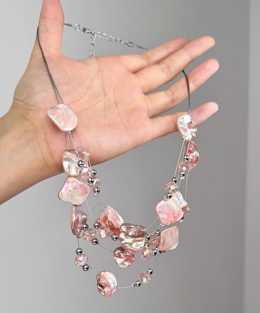 Cute Pink Alloy Shell Layered Pendant Necklace