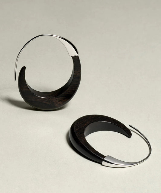 Simple Black Sterling Silver Sandalwood Hoop Earrings