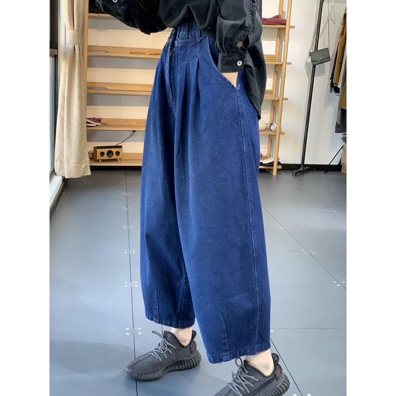 Art Retro Loose Blue Waist Lantern Denim Pants Spring