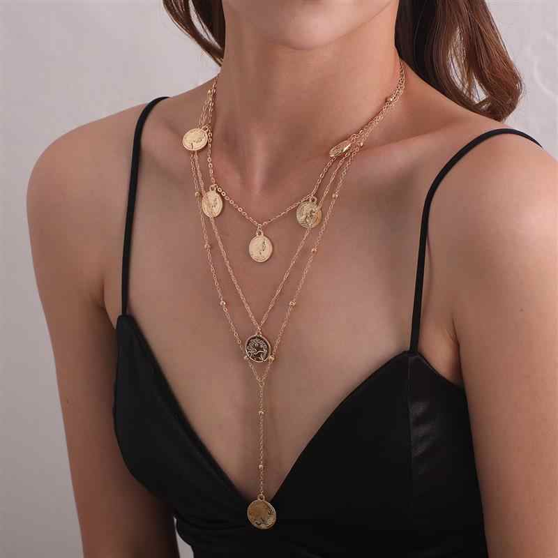 Retro Portrait Embossed Multilayer Necklace