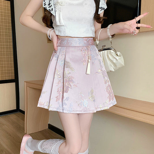 Pink Fashion Print  Loose Skirt Spring