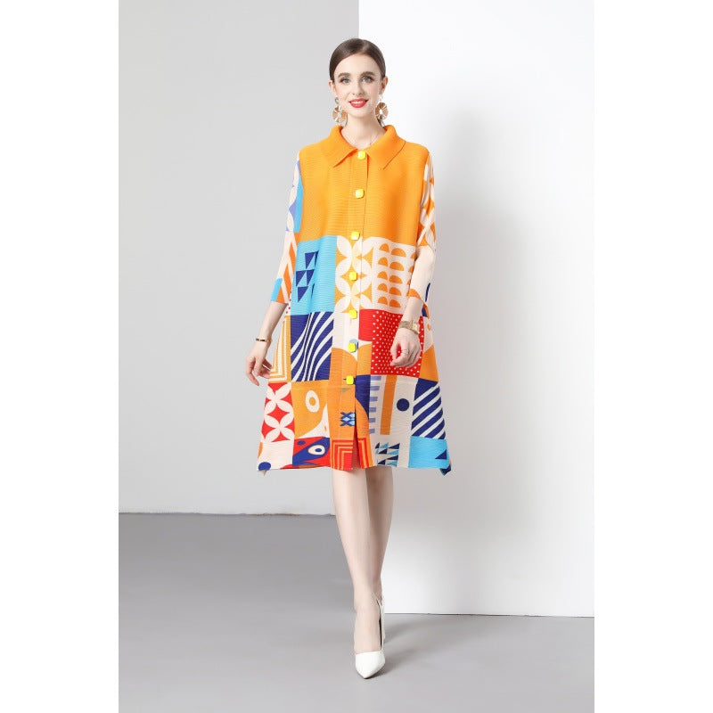 Loose Fashionable Colorblock Print Cotton Dresses