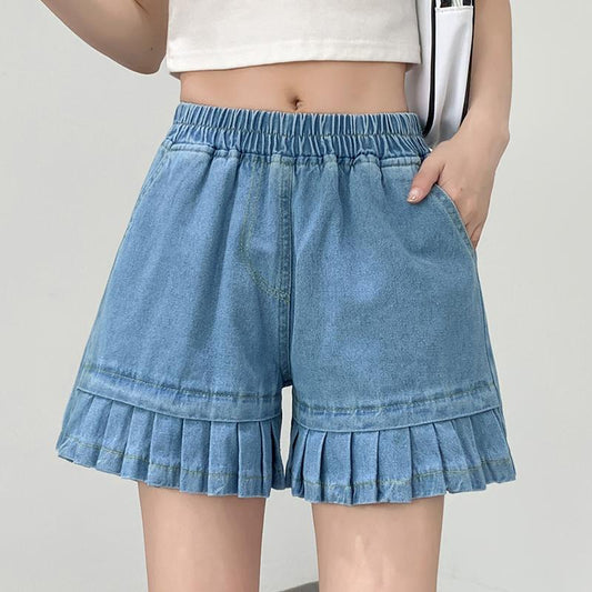 Light Blue Loose denim shorts summer