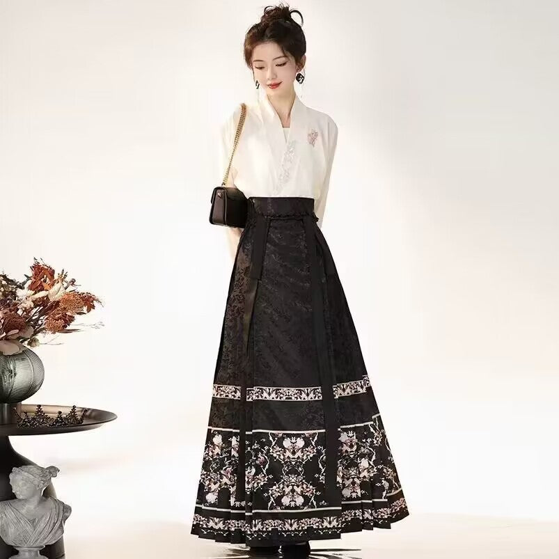 Chinese Style Red Embroideried Lace Up Skirt Spring