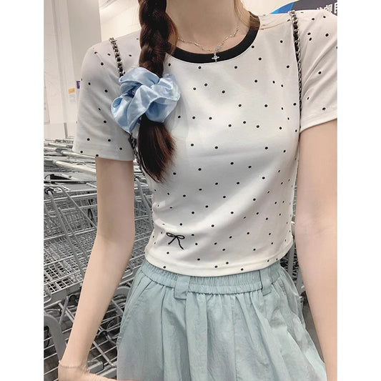 Stylish White Dotted Print Top Summer