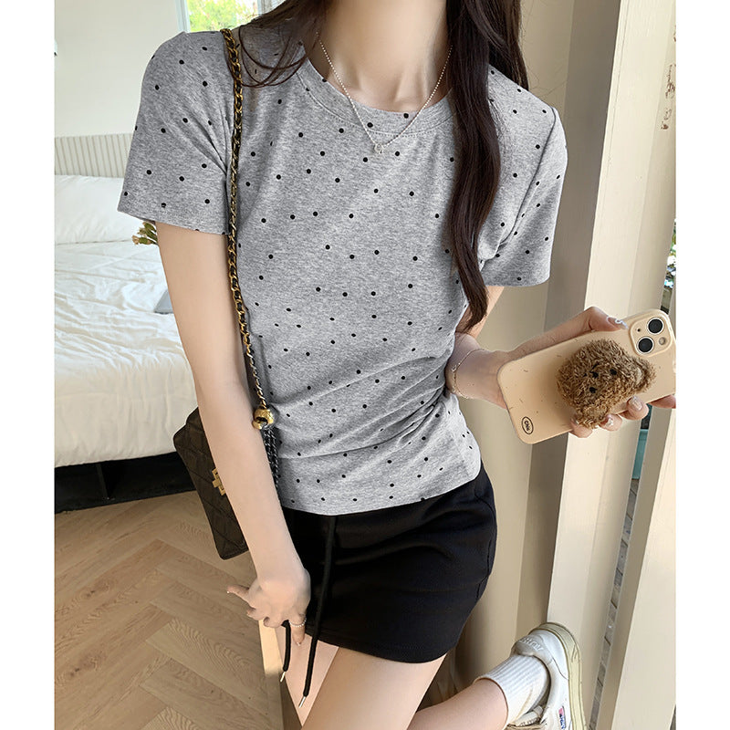 Stylish Grey Print O-Neck T Shirt Short Sleeve