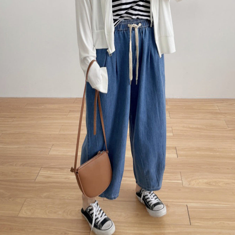 Casual Loose Drawstring Elasticity Denim Pants