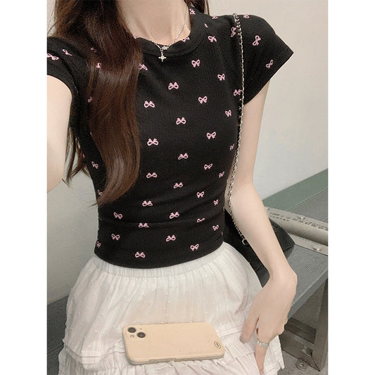 Unique Black Print Butterfly Tops Short Sleeve Summer