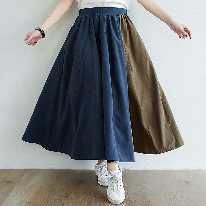 Loose Gray Cotton Skirt Elastic Waist Fall