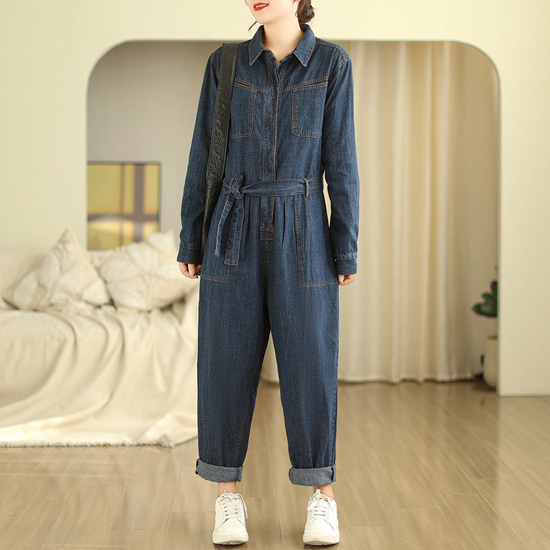 Fashionable Black Cozy Denim Jumpsuit Spring