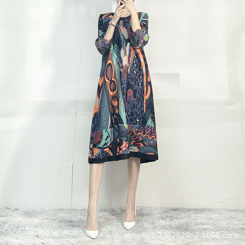 Fashion Black Print Flowers Cotton Dress Spring