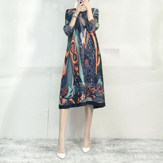 Fashion Black Print Flowers Cotton Dress Spring