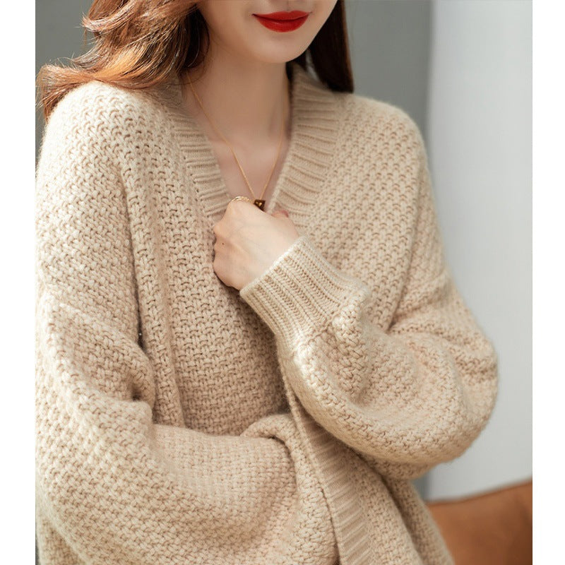 Fashion Casual Beige Knitted Cardigan Sweater Fall