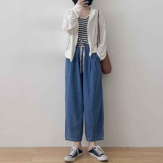 Casual Loose Drawstring Elasticity Denim Pants