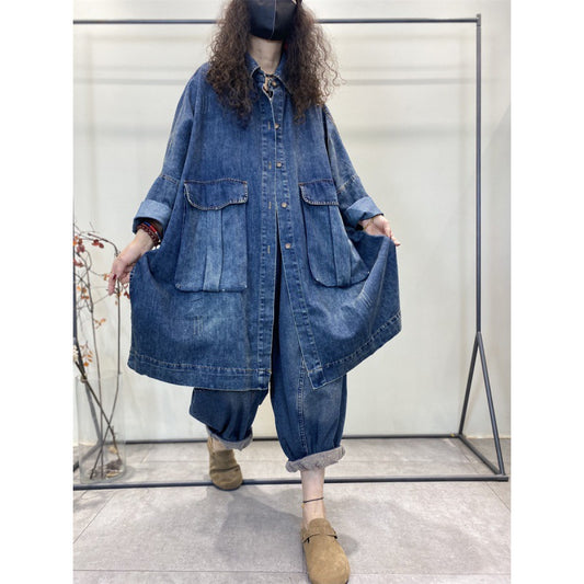 Blue Chic plus size Denim Fall Coat Long Sleeves