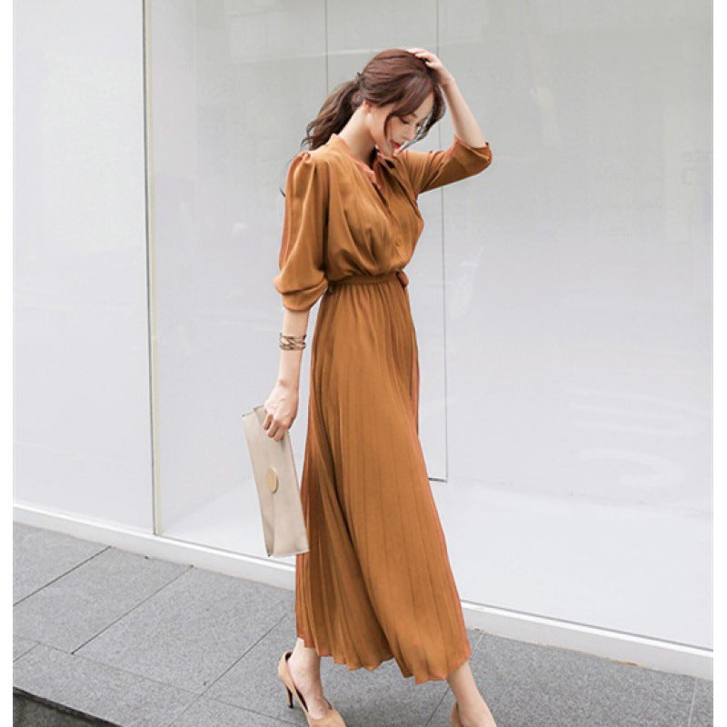 Beautiful Orange High Waist Chiffon Dresses Fall