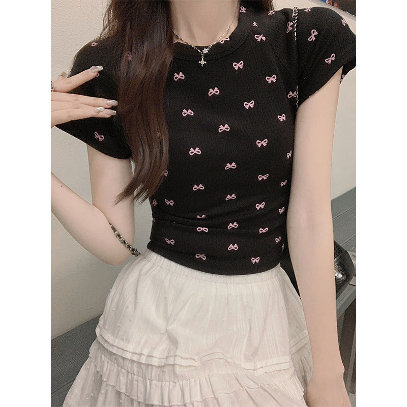 Unique Black Print Butterfly Tops Short Sleeve Summer