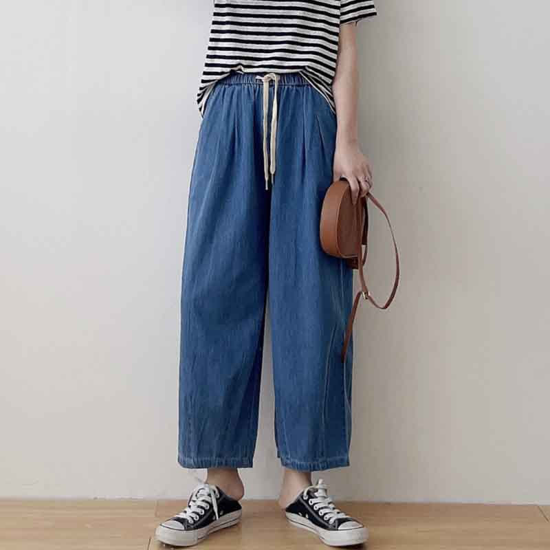 Casual Loose Drawstring Elasticity Denim Pants